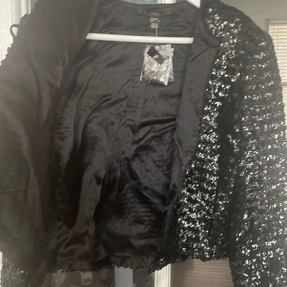 Vintage black sequin cropped long sleeve blazer jacket button down size 6 NWT - Picture 15 of 15
